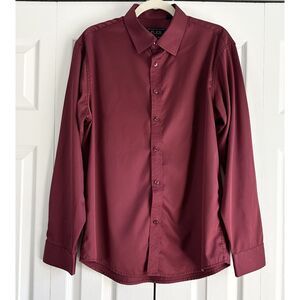 Flex Dress Shirt Mens Size M Maroon Luxury Collection Button-up Long Sleeve